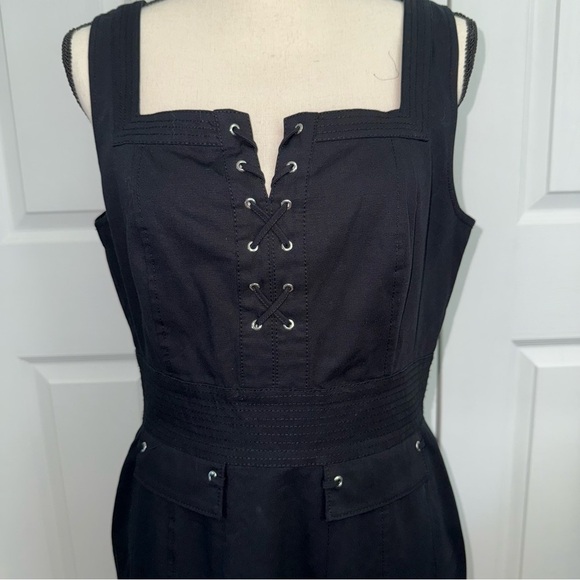 White House Black Market sleeveless lace up Black Whimsigoth Edgy Rocker Dress 8 - Picture 12 of 14